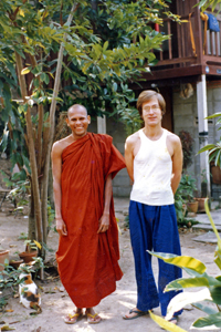 Tom Riddle with a Buddhist monk in Thailand