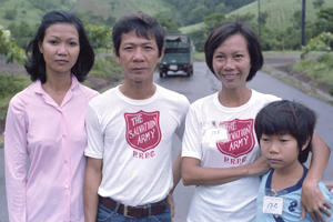 Vietnamese refugees wearing name tags